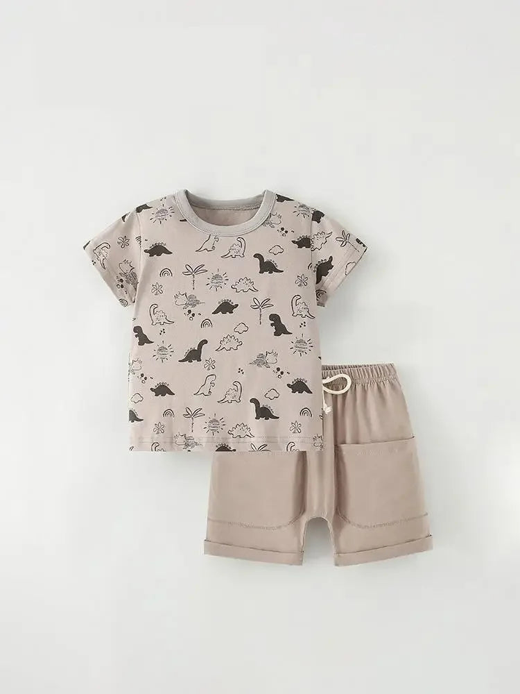 Children's Short Sleeve O-neck Clothing Sets Summer T Shirt + Shorts 2pcs Suits For Boys Animal  Kid's Casual Outfits H37-29