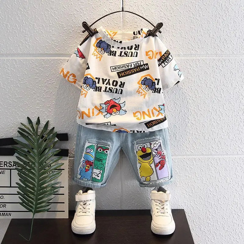 3-11 years girl t-shirt shorts jeans shcool kawaii clothes sets cool 90-145cm cute boy