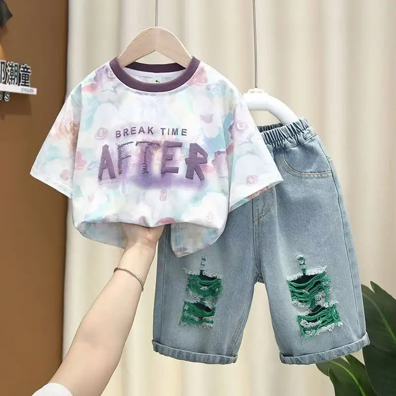 3-11 years girl t-shirt shorts jeans shcool kawaii clothes sets cool 90-145cm cute boy
