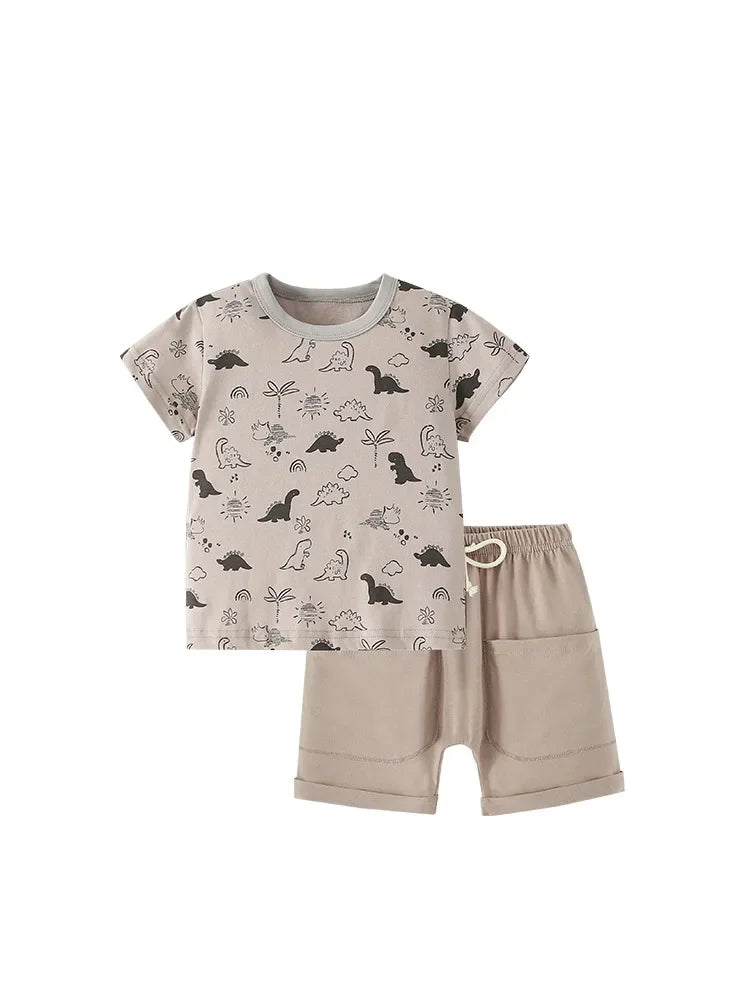 Children's Short Sleeve O-neck Clothing Sets Summer T Shirt + Shorts 2pcs Suits For Boys Animal  Kid's Casual Outfits H37-29